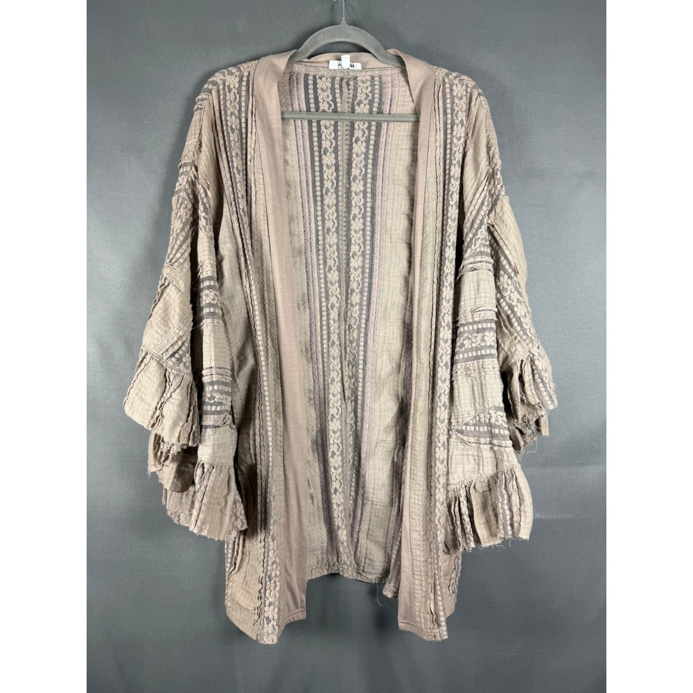 Umgee Kimono Cardigan Womens M/L Taupe Mauve Lace Ruffle Bell Sleeve Boho C1544